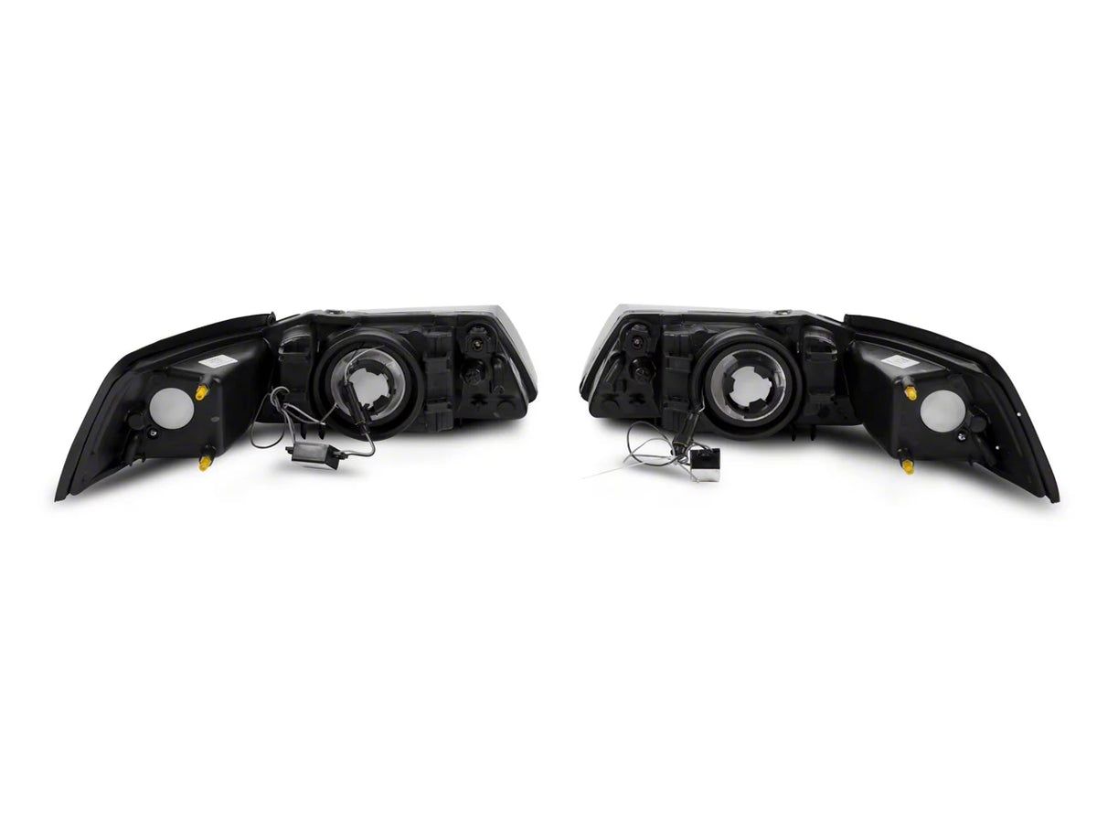Raxiom Axial Series Headlights With Led Bar; Black Housing; Clear Lens (99-04 Mustang)