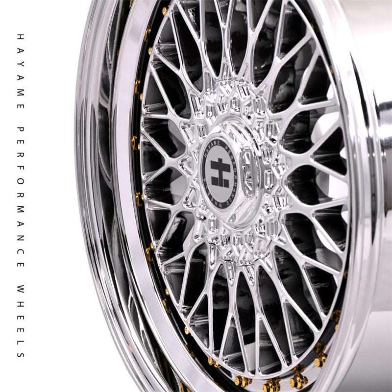 17x8.5 In Platinum Chrome Hayame Performance Wheel Rims Gold Accent