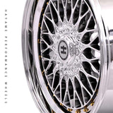 17x8.5 In Platinum Chrome Hayame Performance Wheel Rims Gold Accent