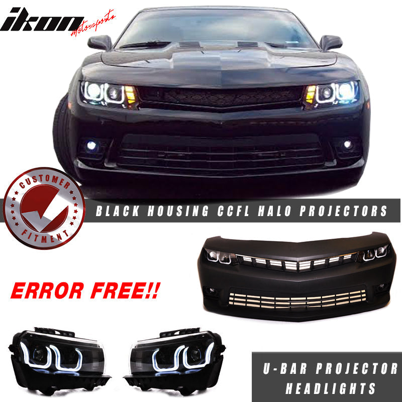 Front Bumper Cover for Chevy Camaro SS 2014-2015 CCFL Halo Headlight Style