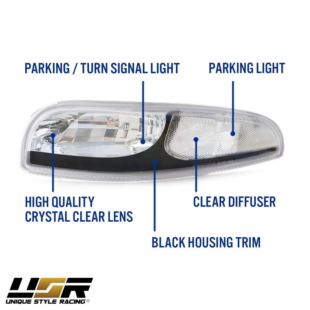 1997-2004 Chevrolet Corvette C5 Black Smoke Front Signal Bumper Light