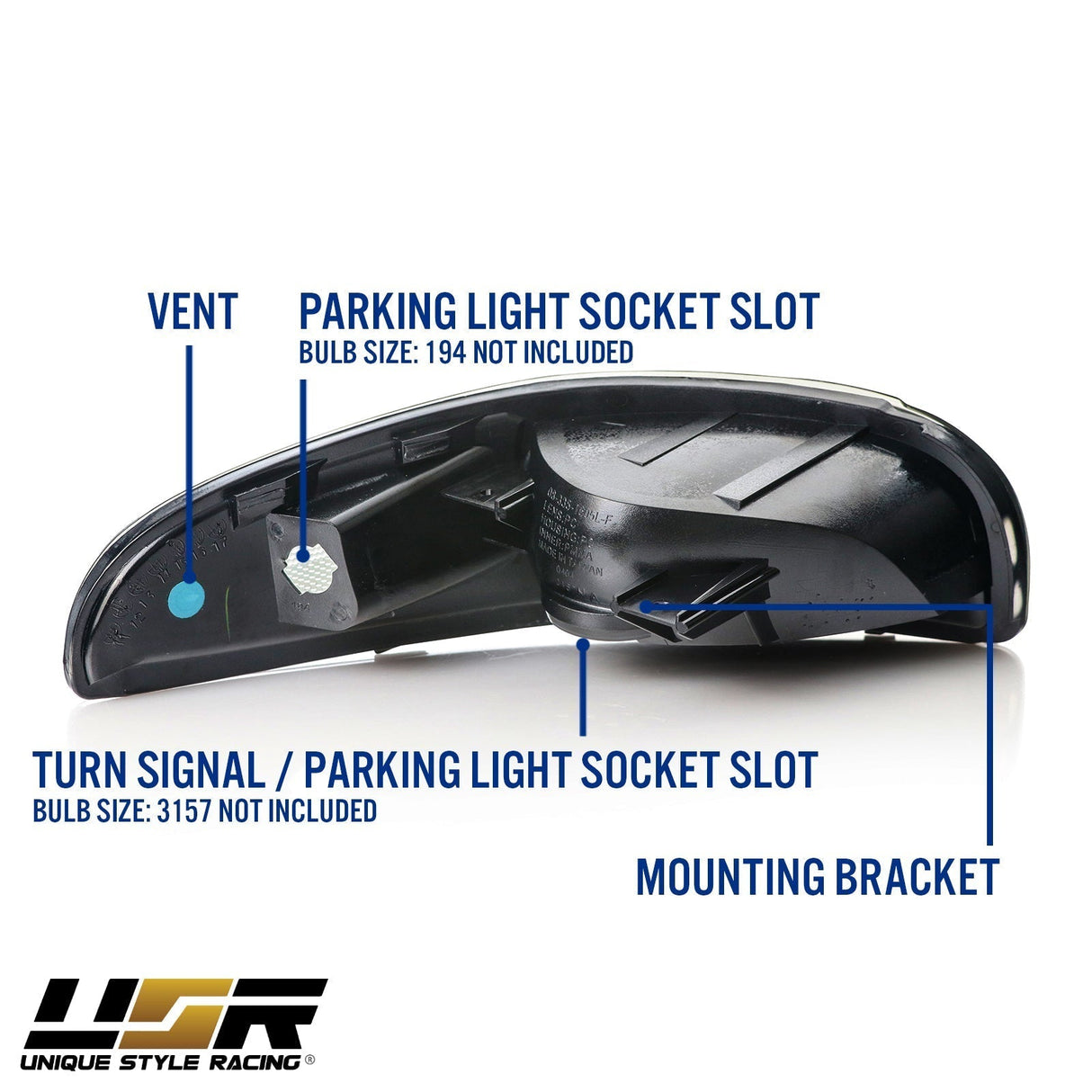 1997-2004 Chevrolet Corvette C5 Black Smoke Front Signal Bumper Light
