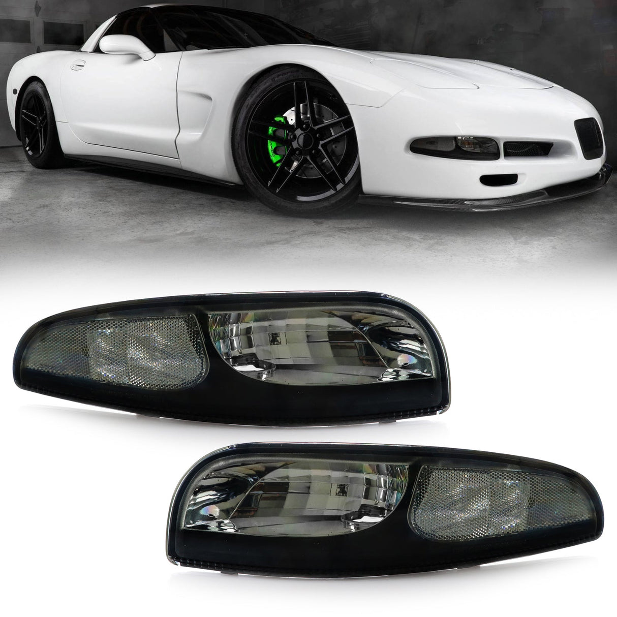1997-2004 Chevrolet Corvette C5 Black Smoke Front Signal Bumper Light
