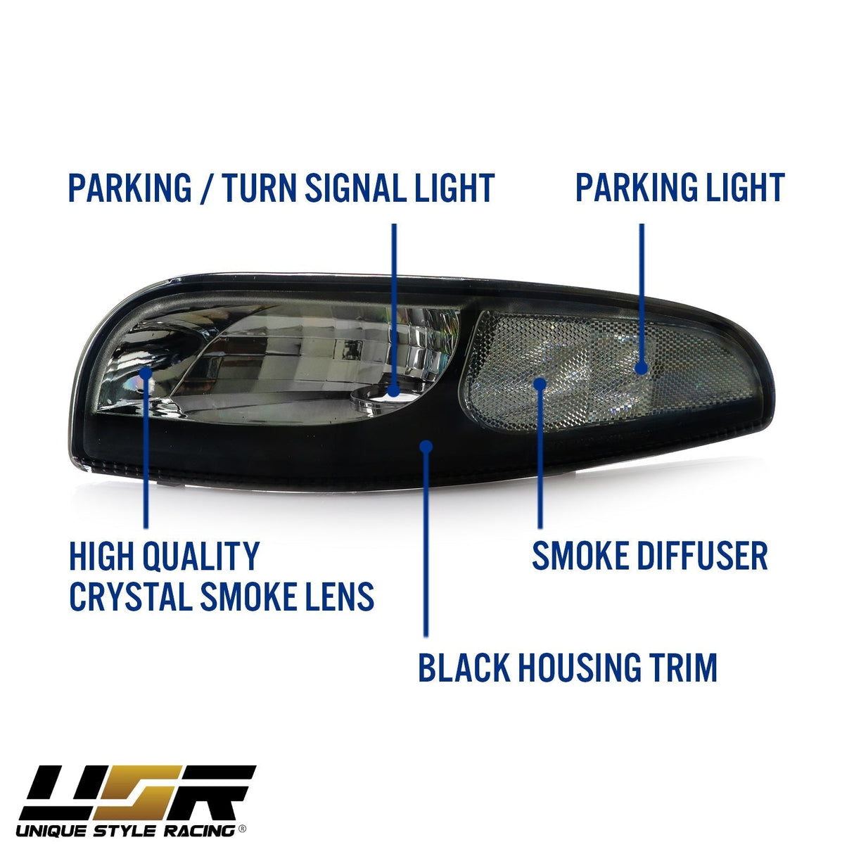 1997-2004 Chevrolet Corvette C5 Black Smoke Front Signal Bumper Light