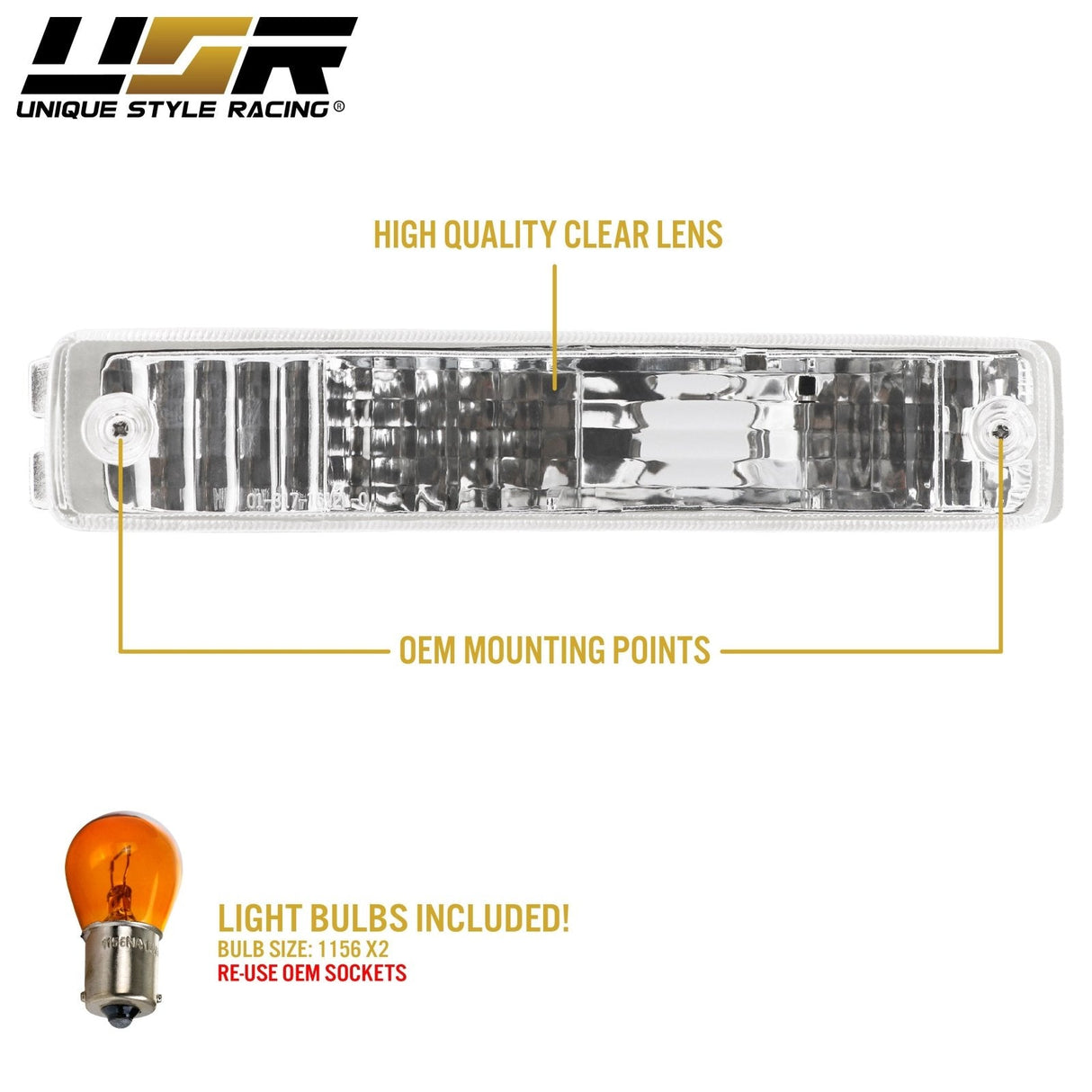 1990-1991 Honda Crx Depo Crystal 脢Amber Bumper Lights