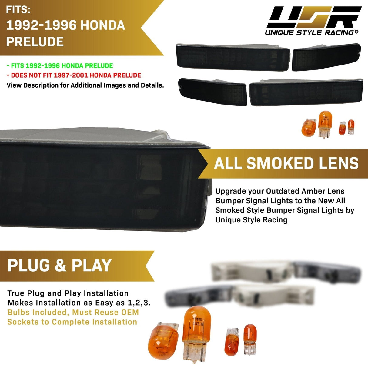 1992-1996 Honda Prelude Depo Smoke Bumper Lights