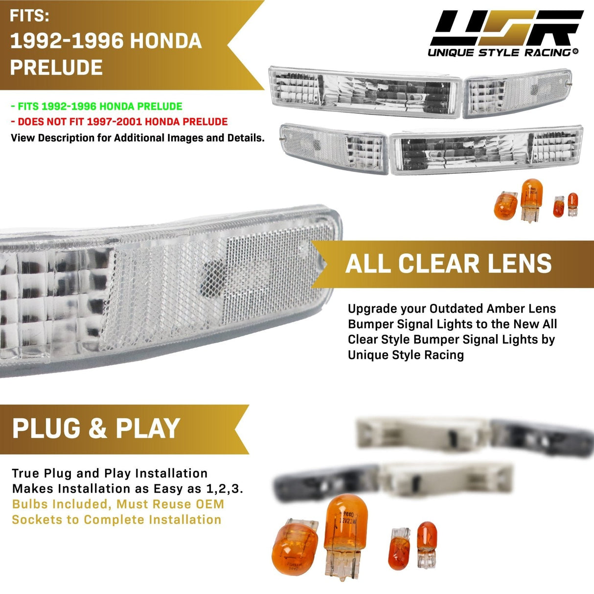 1992-1996 Honda Prelude Depo Smoke Bumper Lights