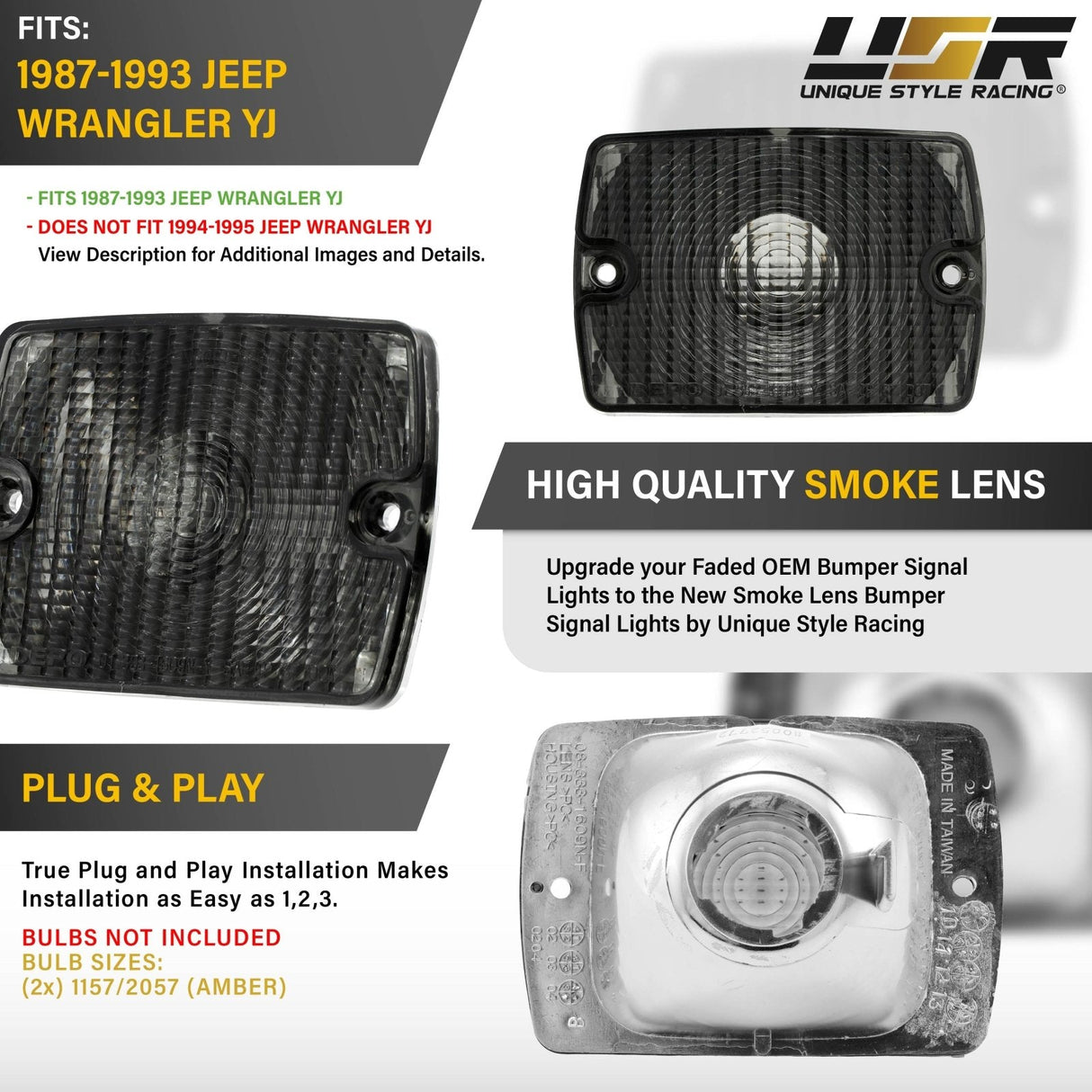 1987-93 Jeep Wrangler Smoke Bumper Signal Lights