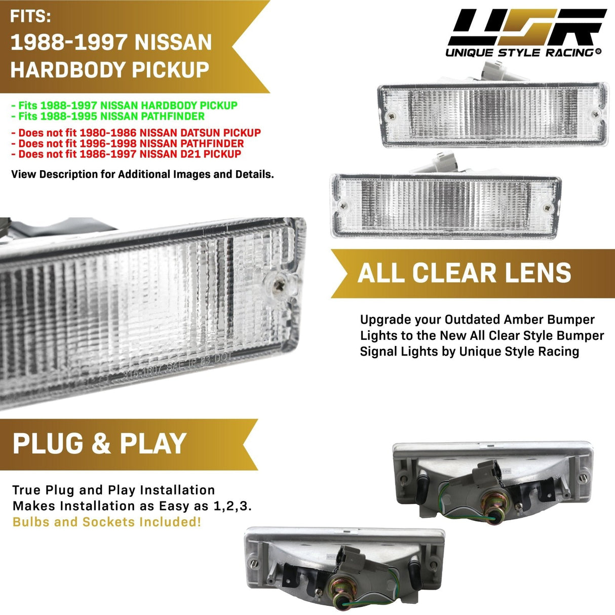 1988-1997 Nissan Pickup Truck / 87-90 Sentra Clear Bumper Lights