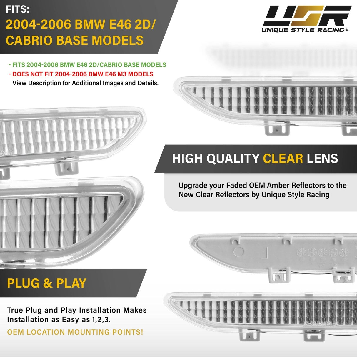2004-2006 Bmw E46 2d/Cabrio Crystal Smoke Front Bumper Reflector
