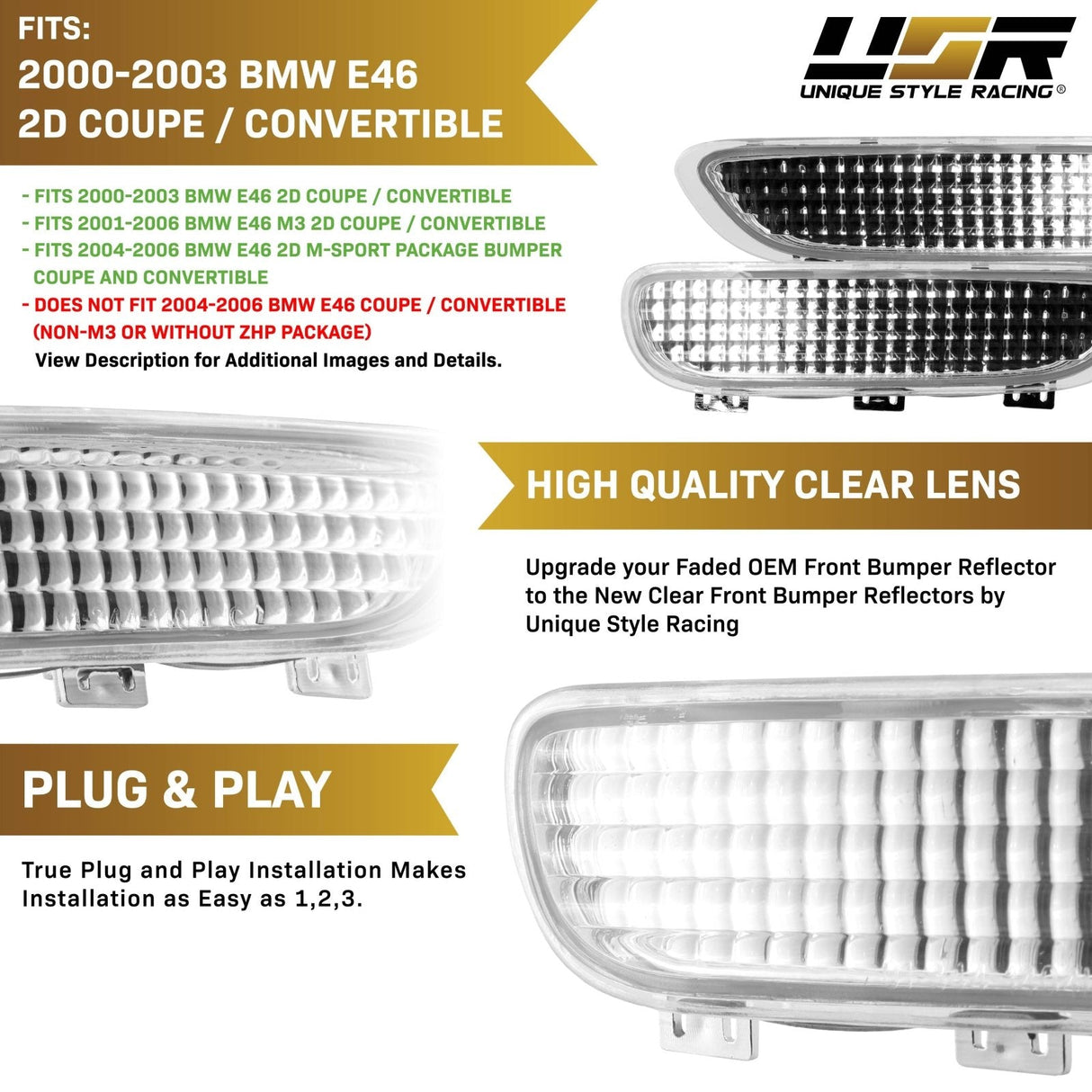 1999-2003 BMW E46 Crystal Smoke Front Bumper Reflector