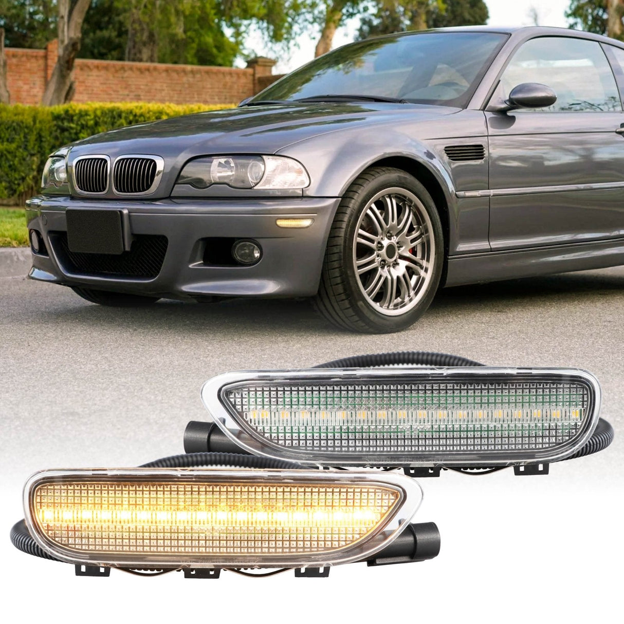 2000-2003 BMW E46 Clear Front Amber LED Bumper Reflector