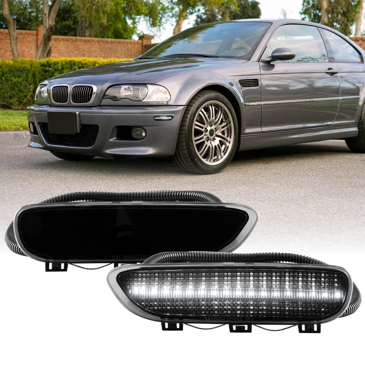 2000-2003 BMW E46 2D/Cabrio Smoke Front White LED Bumper Reflector