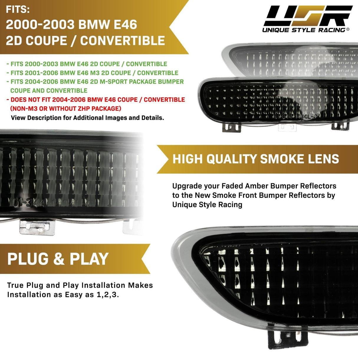 1999-2003 BMW E46 Crystal Smoke Front Bumper Reflector