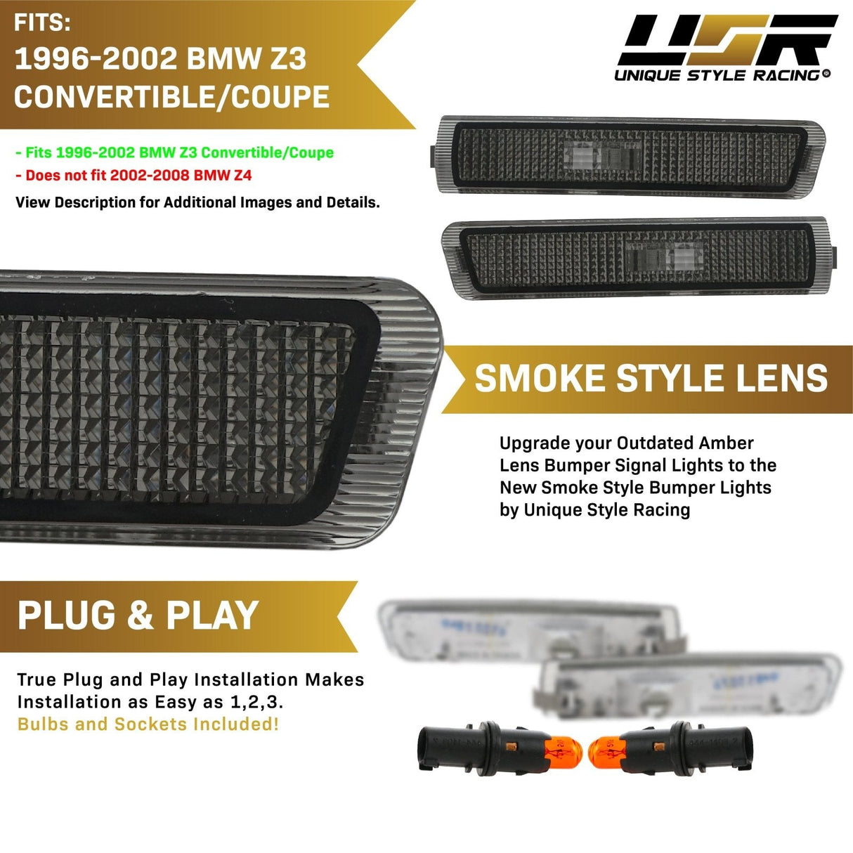 1996-2002 Bmw Z3 Smoke Front Bumper Side Marker Lights
