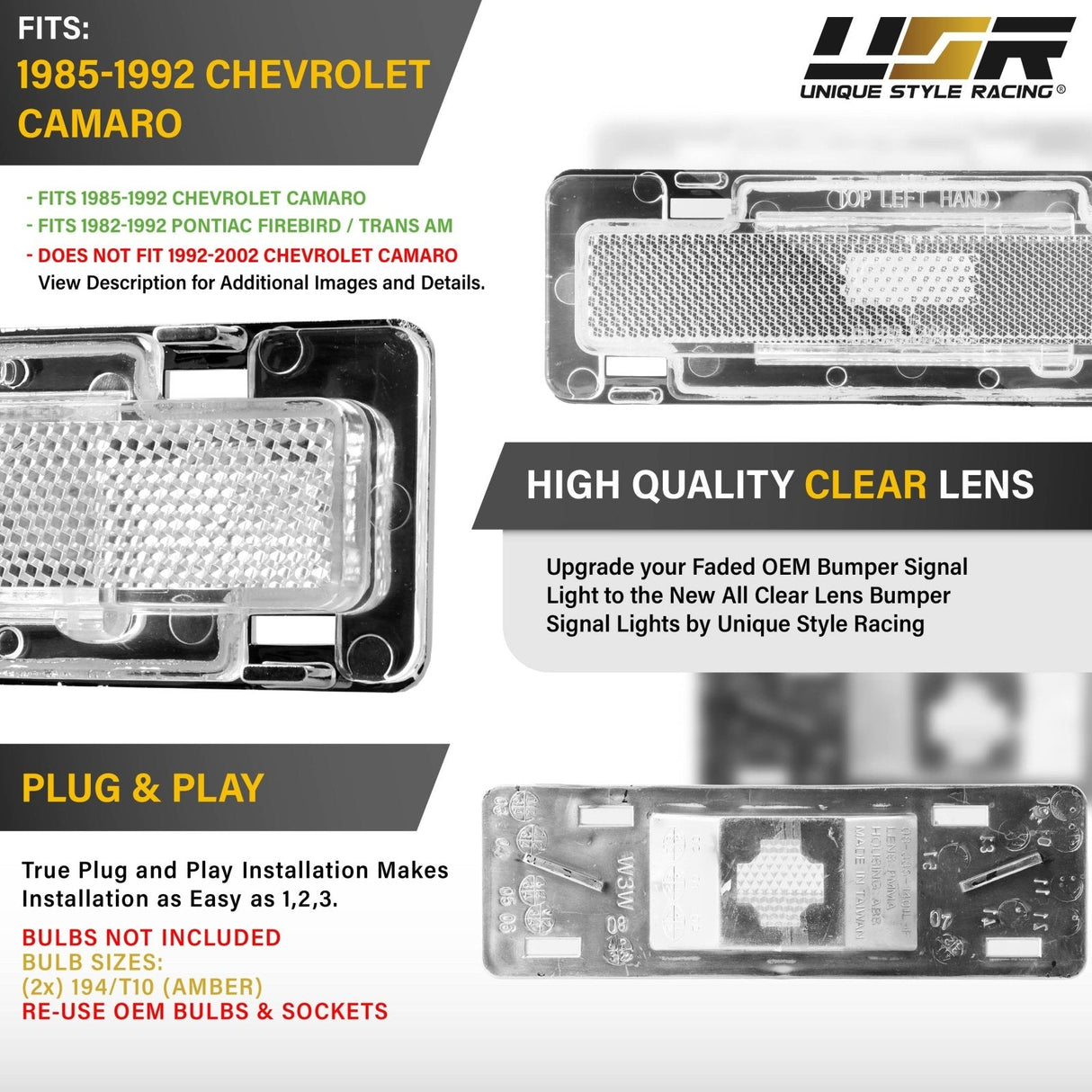 1985-1992 Chevrolet Camaro Front Smoke Bumper Side Marker Lights