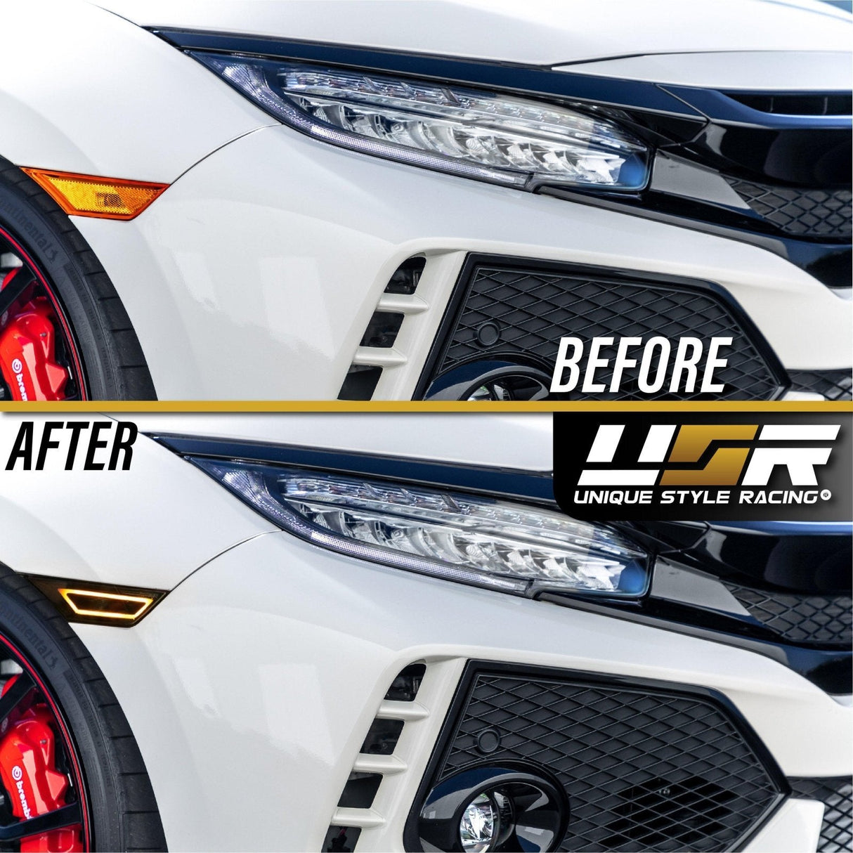 2016-2021 Honda Civic Smoke Lens Black Amber LED Side Markers