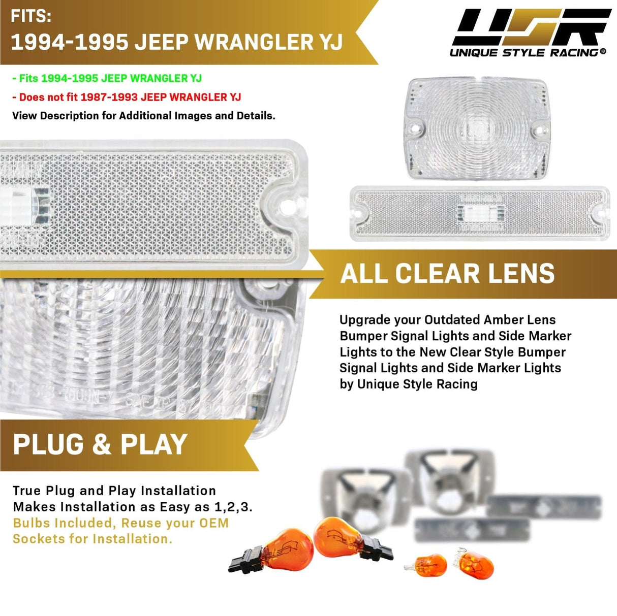 1987-1995 Jeep Wrangler Smoke Side Marker Lights