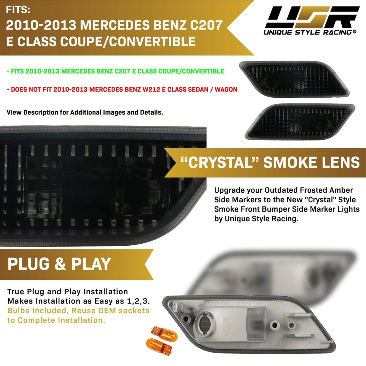 2010-2013 Mercedes C207 E-Class Crystal Smoke Front Bumper Light