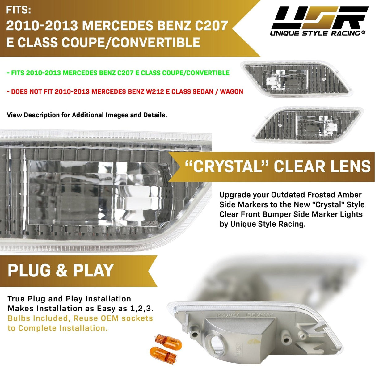 2010-2013 Mercedes C207 E-Class Crystal Smoke Front Bumper Light