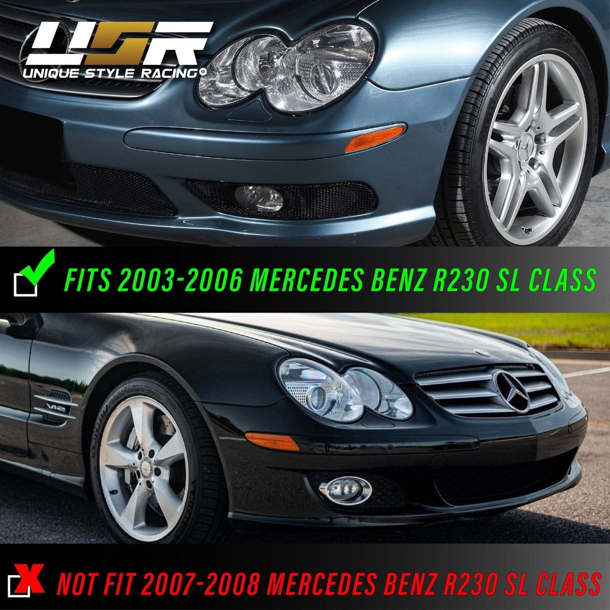 2003-2006 Mercedes R230 SL-Class Crystal Smoke Front Bumper Light