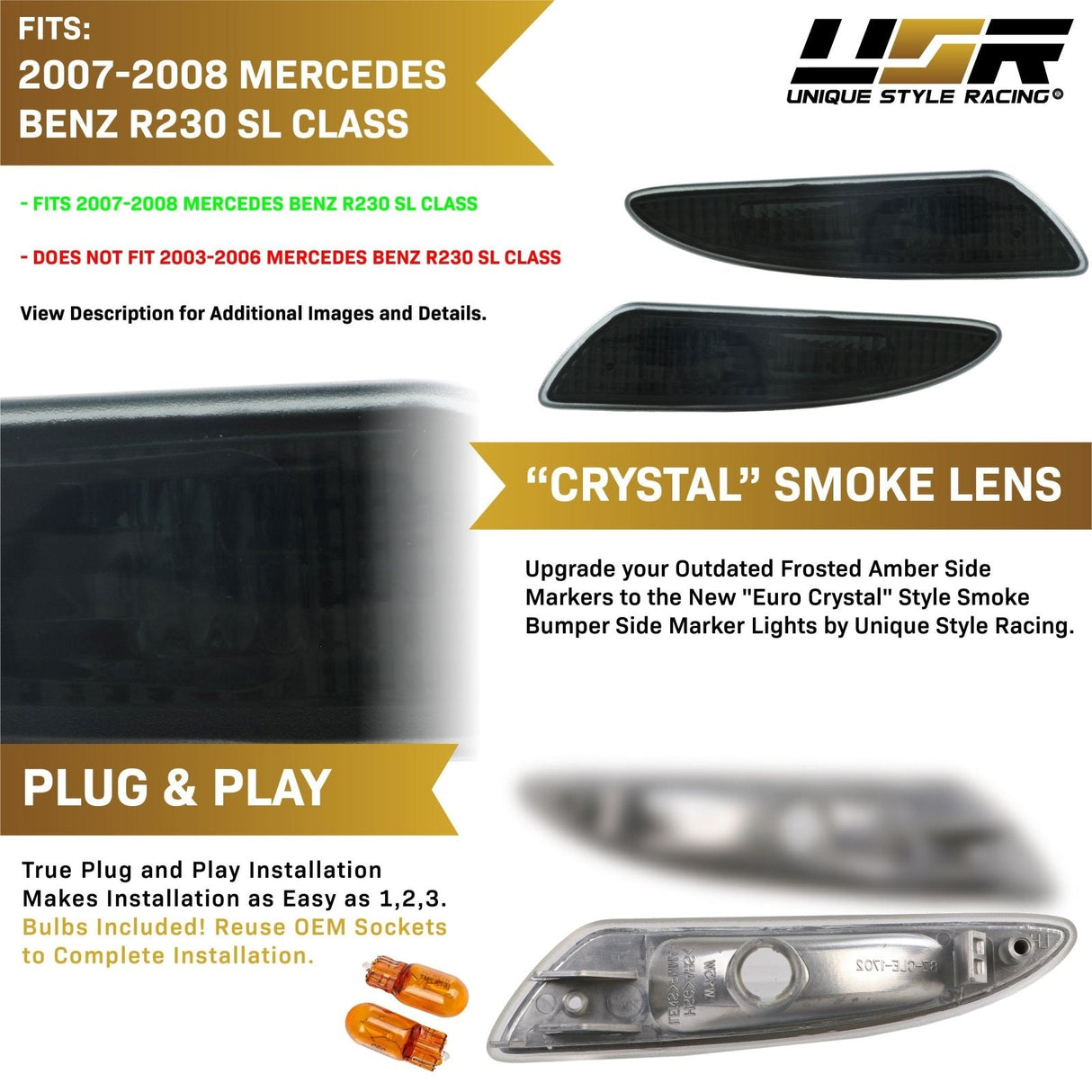 2007-2008 Mercedes R230 SL-Class Crystal Smoke Front Bumper Light
