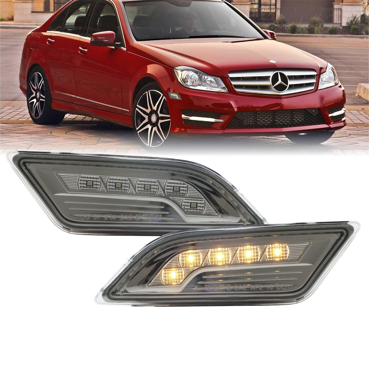 2012-2014 Mercedes W204 Smoke White Led Bumper Side Marker Lights