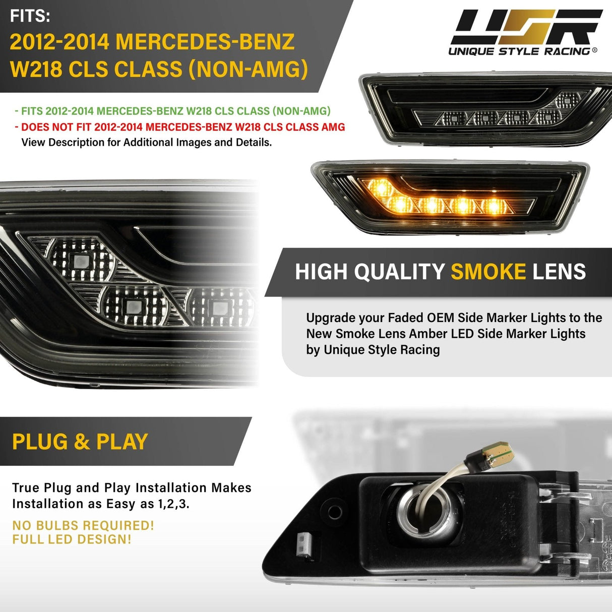 2012-2014 Mercedes CLS Class Smoke White LED Bumper Side Markers