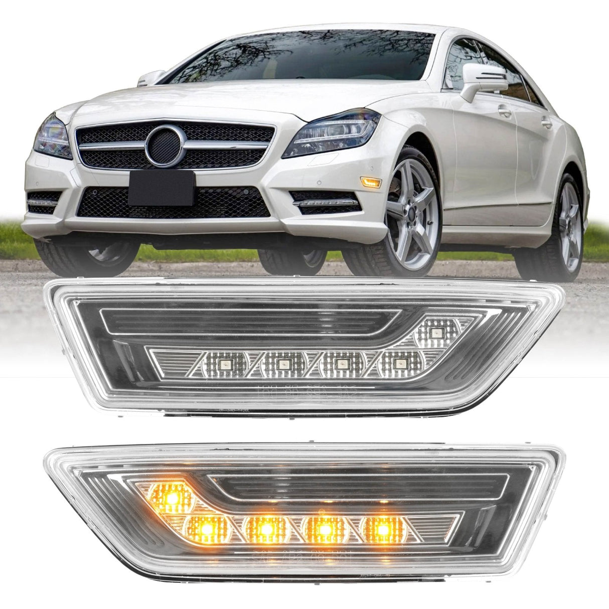 2012-2014 Mercedes CLS Class Smoke White LED Bumper Side Markers