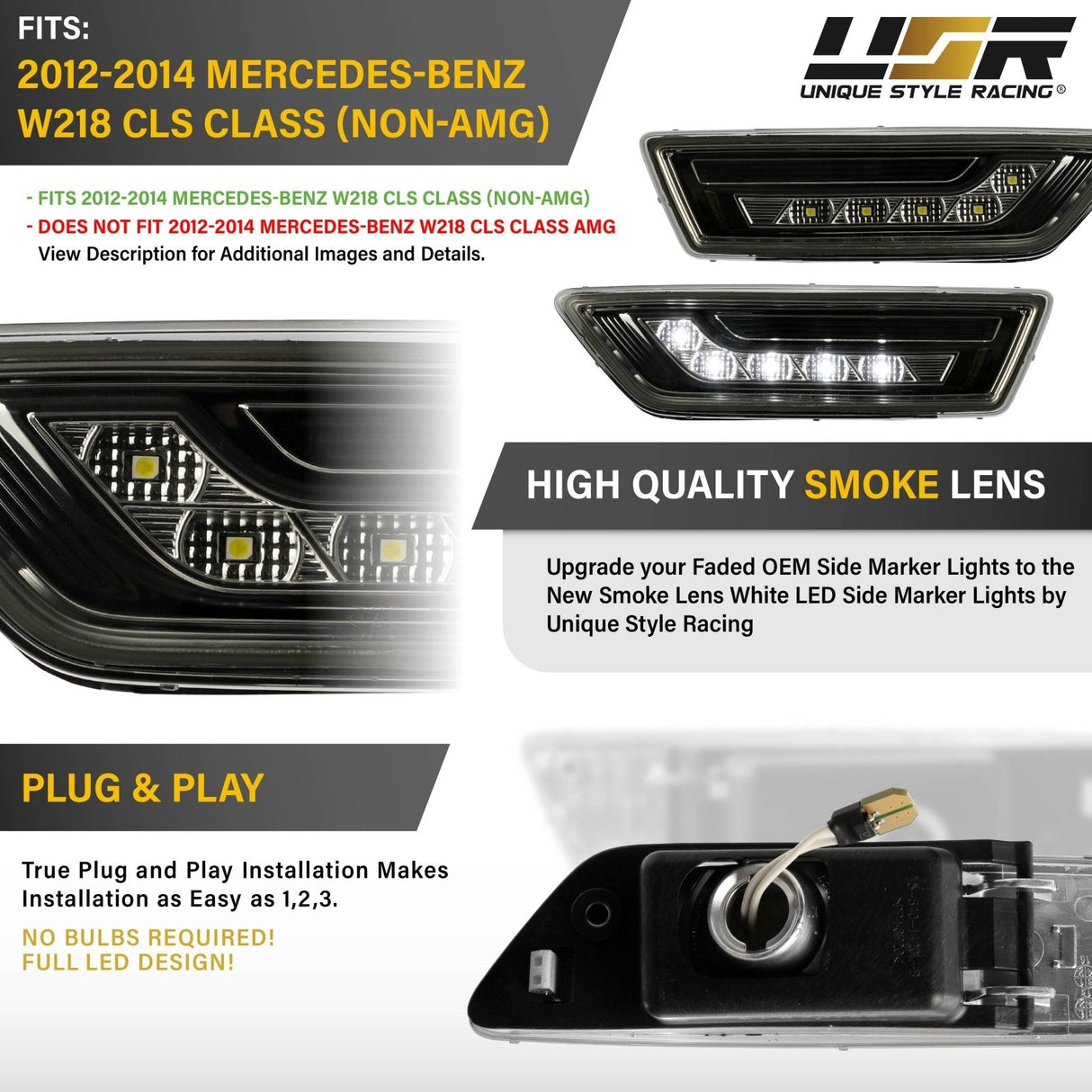 2012-2014 Mercedes CLS Class W218 Smoke Amber LED Side Marker Lights