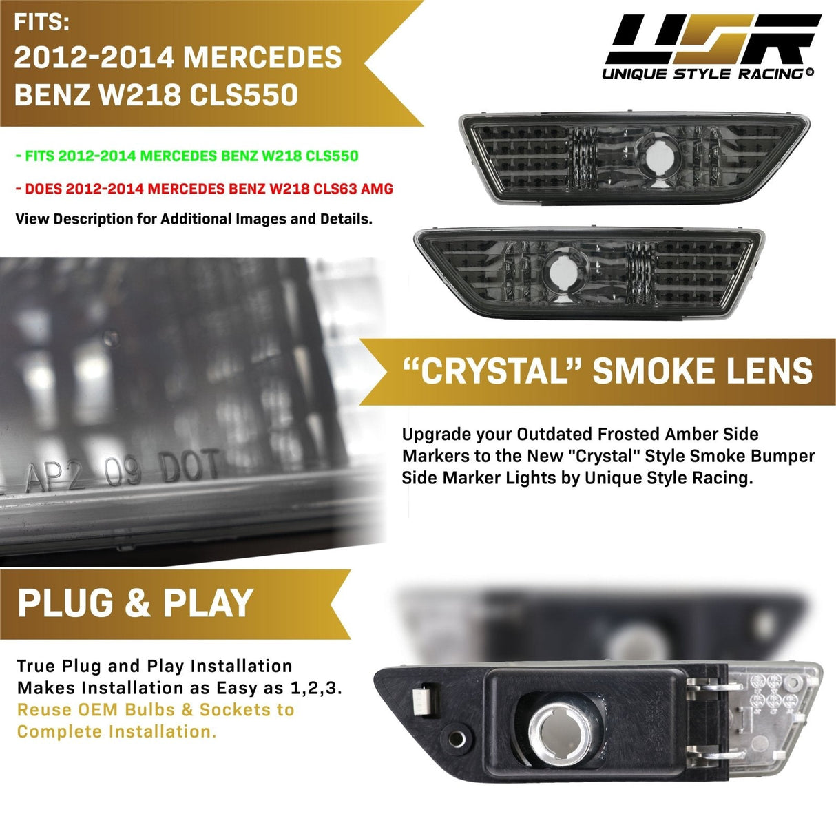 2012-2014 Mercedes W218 CLS Class Clear Bumper Side Marker Lights