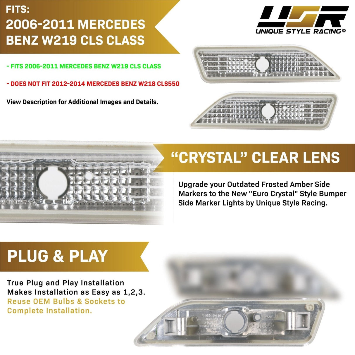 2006-2011 Mercedes W219 Cls-Class Crystal Smoke Front Bumper Lights