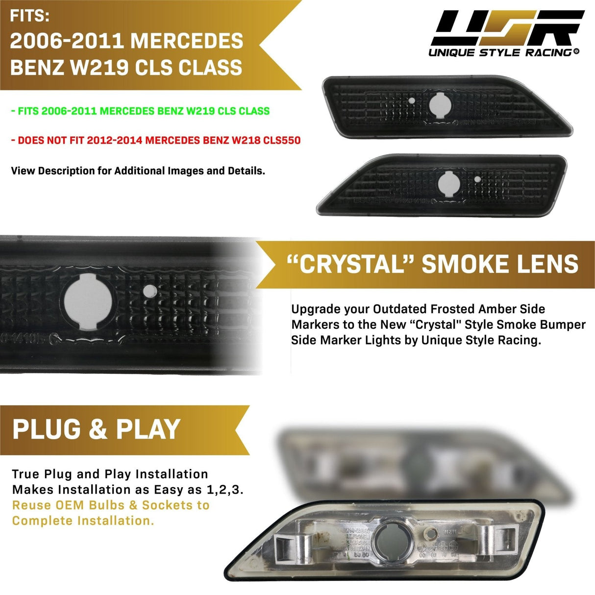 2006-2011 Mercedes W219 Cls-Class Crystal Smoke Front Bumper Lights