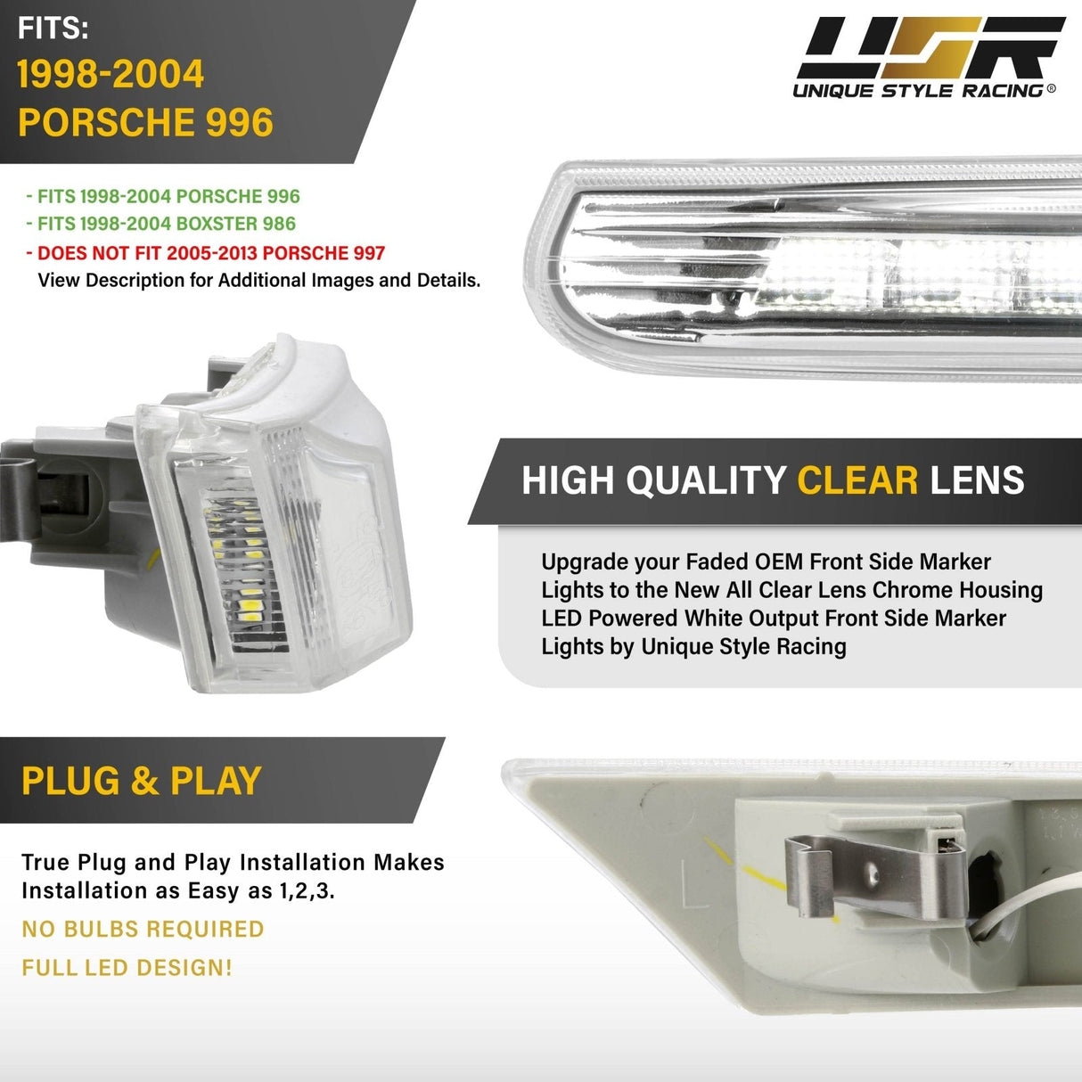 1998-2004 Porsche 996/Boxster 986 Smoke White LED Side Marker Lights