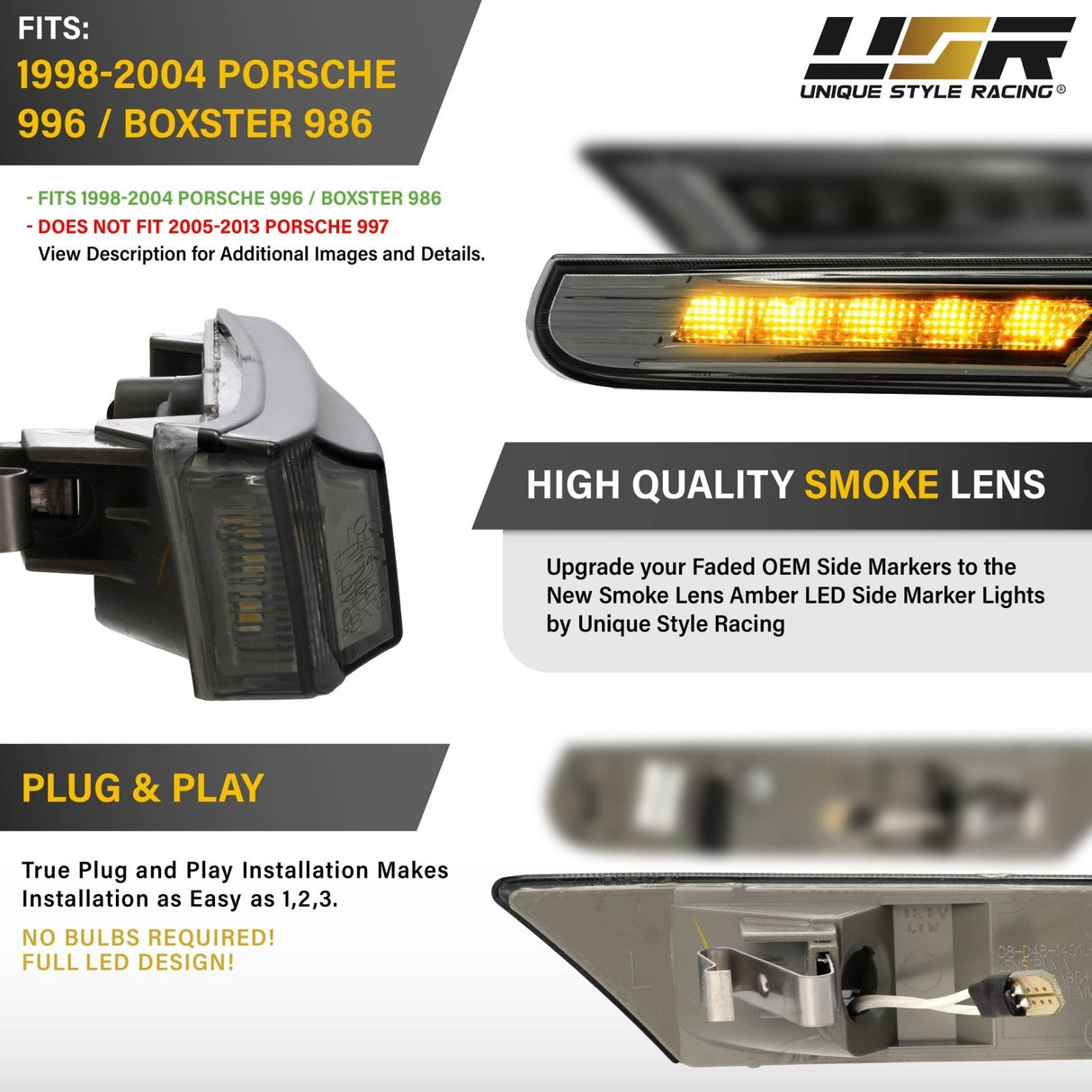 1998-2004 Porsche 996/Boxster 986 Smoke White LED Side Marker Lights