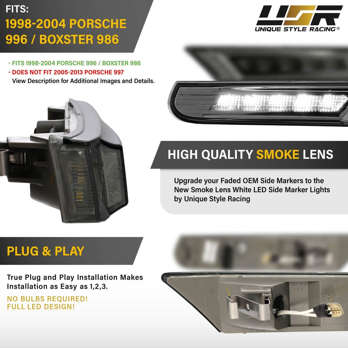 1998-2004 Porsche 996/Boxster 986 Smoke White LED Side Marker Lights
