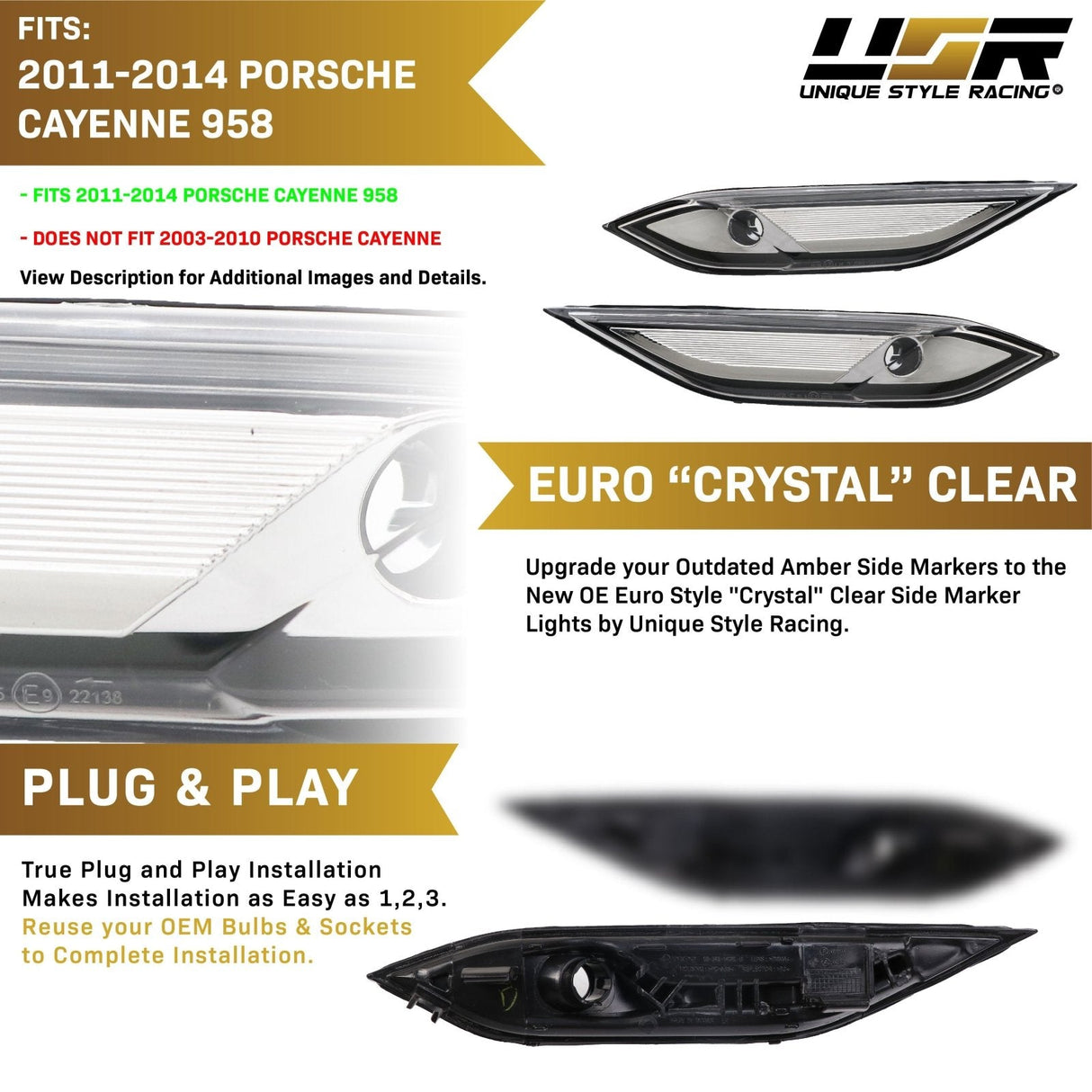 2011-2014 Porsche Cayenne Clear Side Marker Lights Set