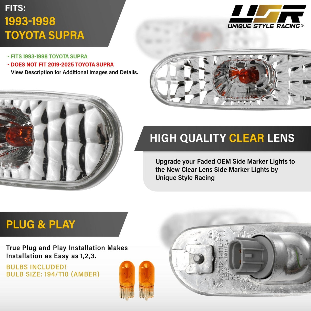 1993-1996 Toyota Supra Front Smoke Side Marker Lights