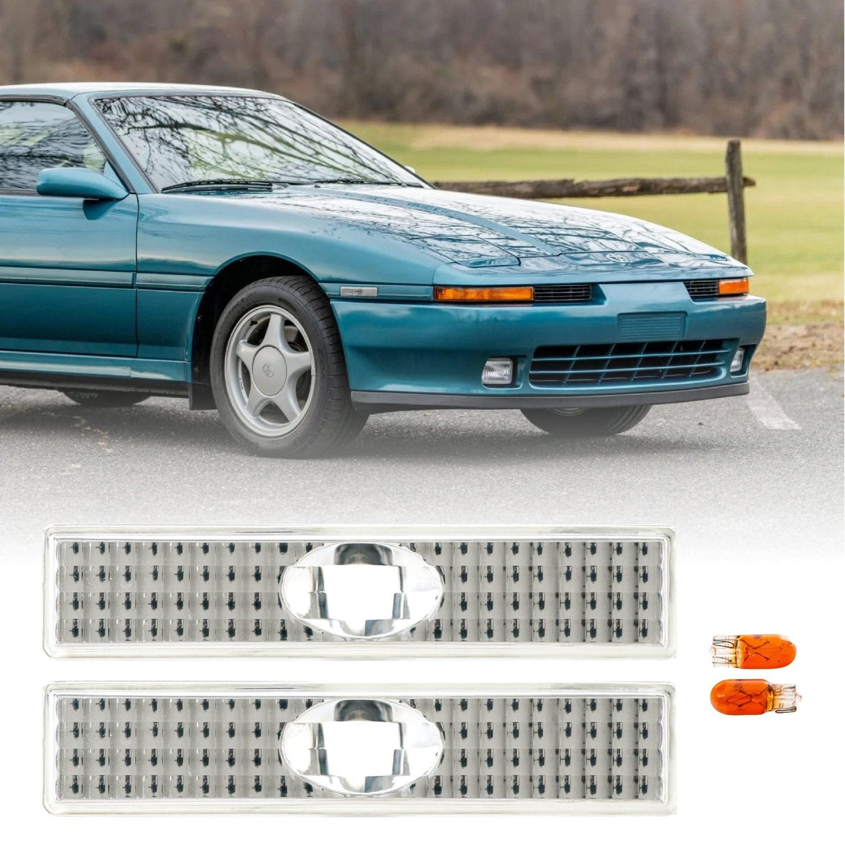 1987-1992 Toyota Supra Front Clear Bumper Side Marker Lights