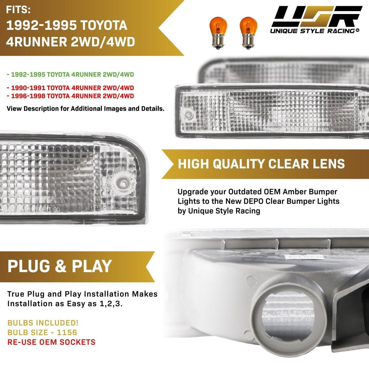 1992-1995 Toyota 4Runner Clear Bumper Lights