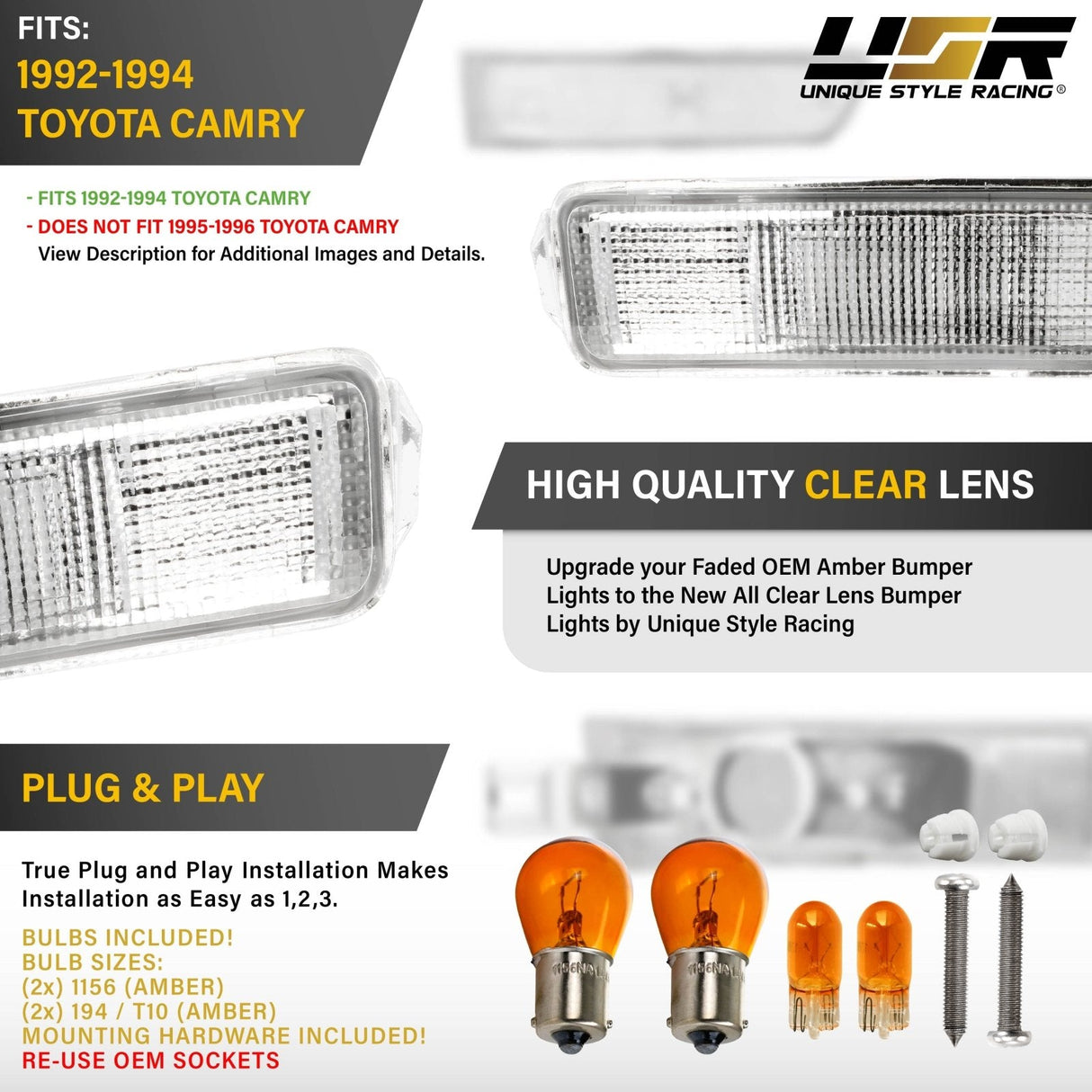 1992-1994 Toyota Camry Clear Bumper Lights