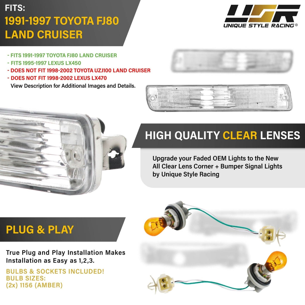 1991-1997 Toyota Land Cruiser Crystal Clear Bumper Lights