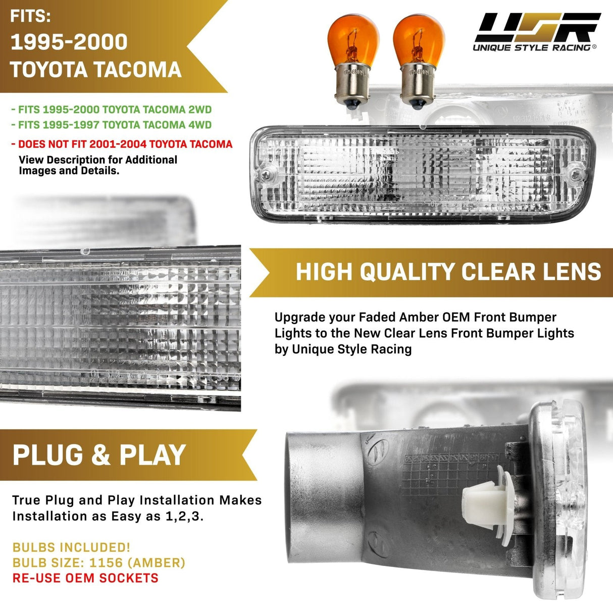 1995-1997 Toyota Tacoma 2wd/4wd Clear Bumper Lights