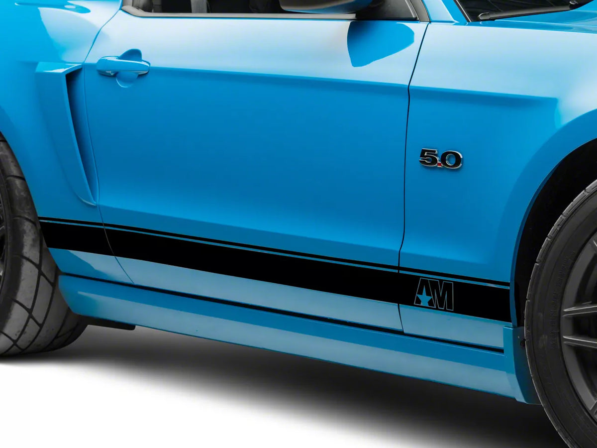 SEC10 Rocker Stripes with AM Logo; Gloss Black (05-14 Mustang)
