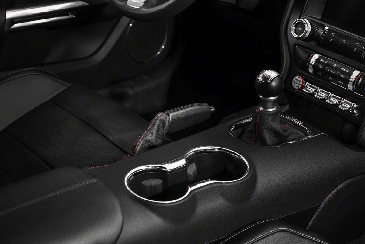 SpeedForm Premium Black Leather E-Brake Boot; Red Stitching (15-23 Mustang)