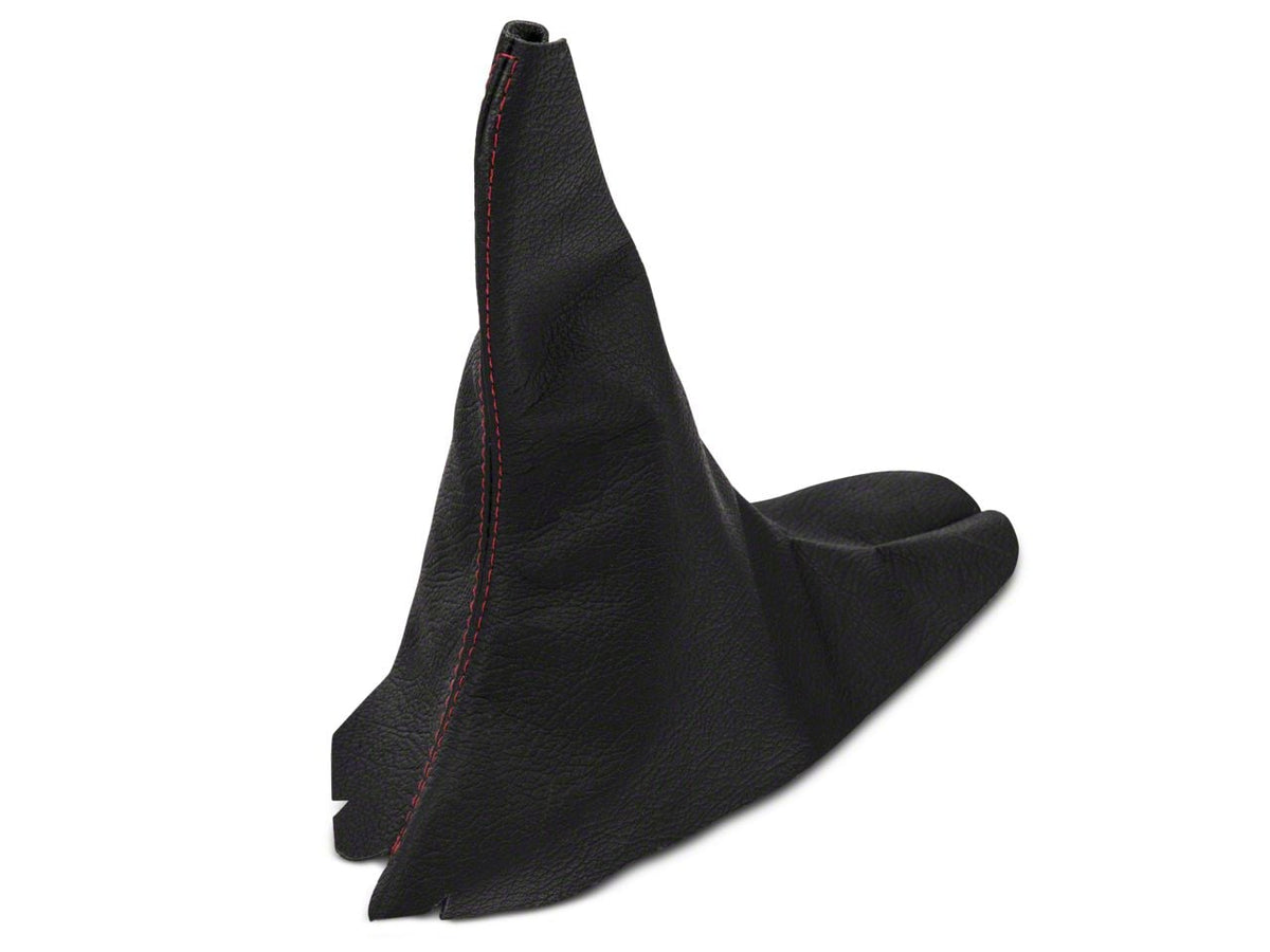 SpeedForm Premium Black Leather E-Brake Boot; Red Stitching (15-23 Mustang)