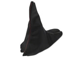 SpeedForm Premium Black Leather E-Brake Boot; Red Stitching (15-23 Mustang)