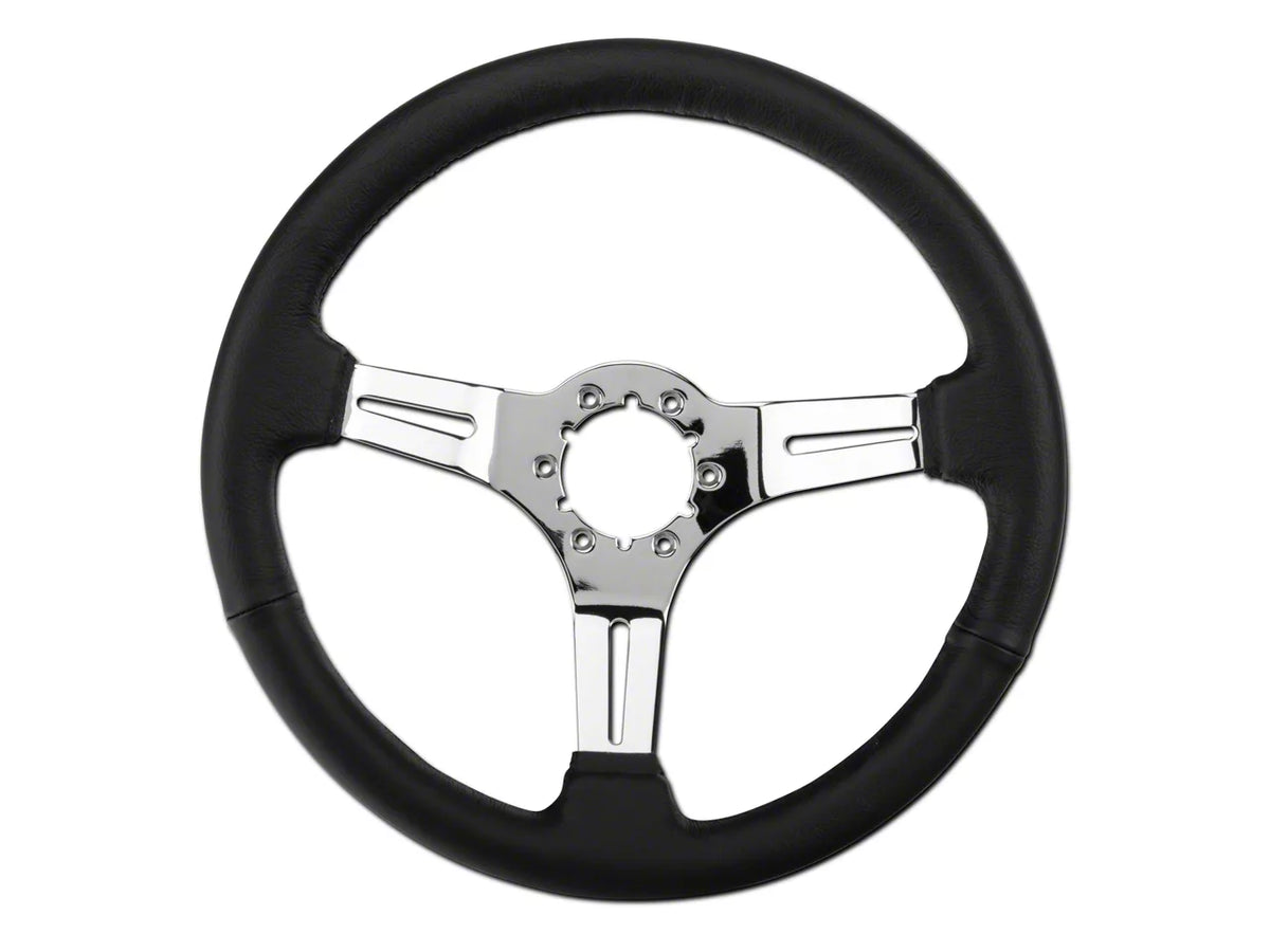 Speedform Leather Steering Wheel; Black With Chrome Spokes (79-04 Mustang)