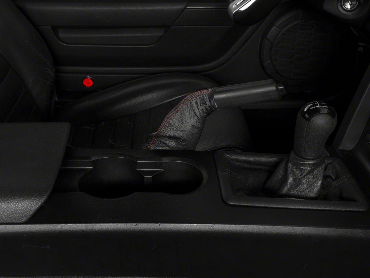 SpeedForm Premium Black Leather E-Brake Boot; Red Stitch (05-09 Mustang)