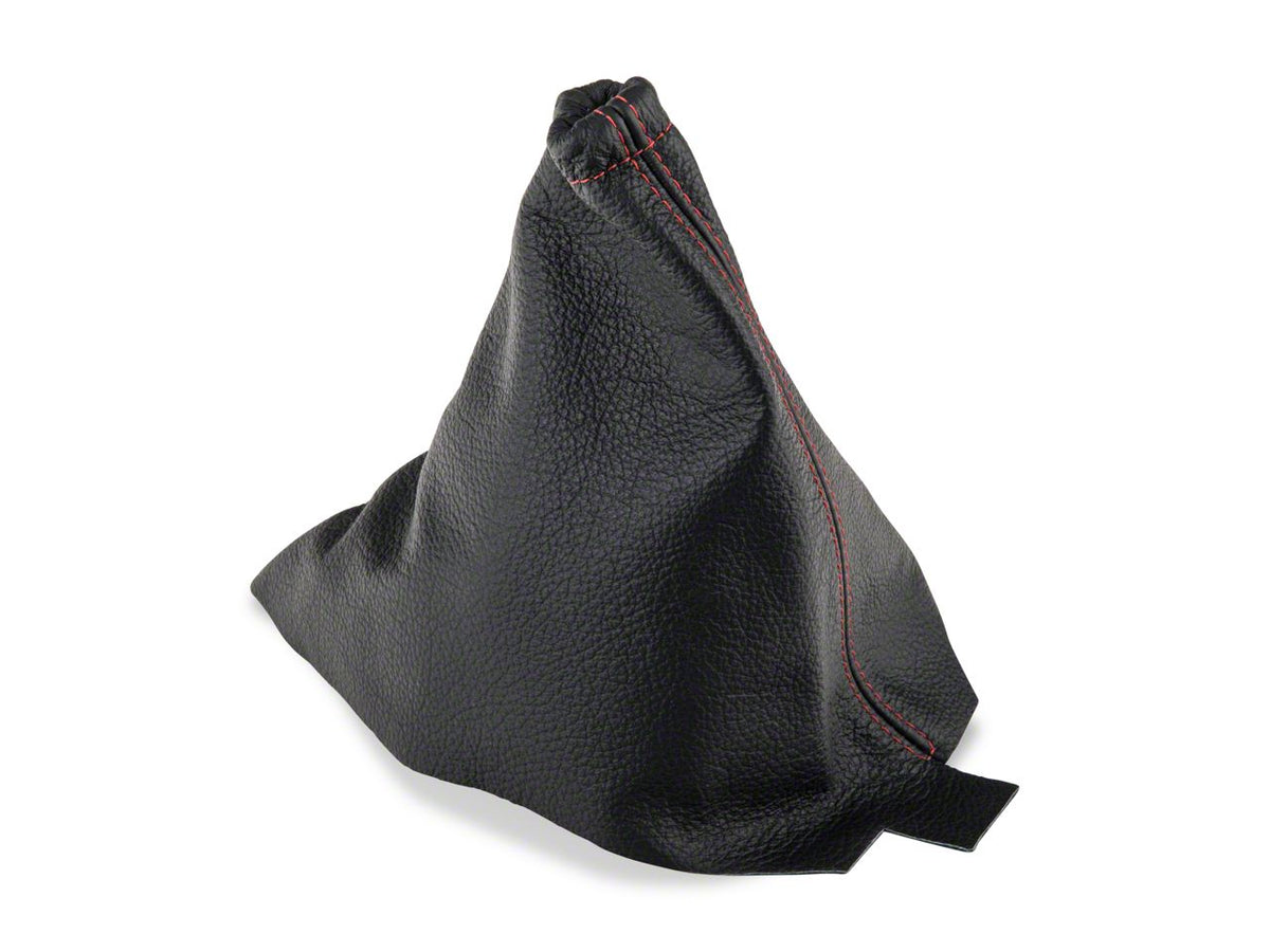 SpeedForm Premium Black Leather E-Brake Boot; Red Stitch (10-14 Mustang)